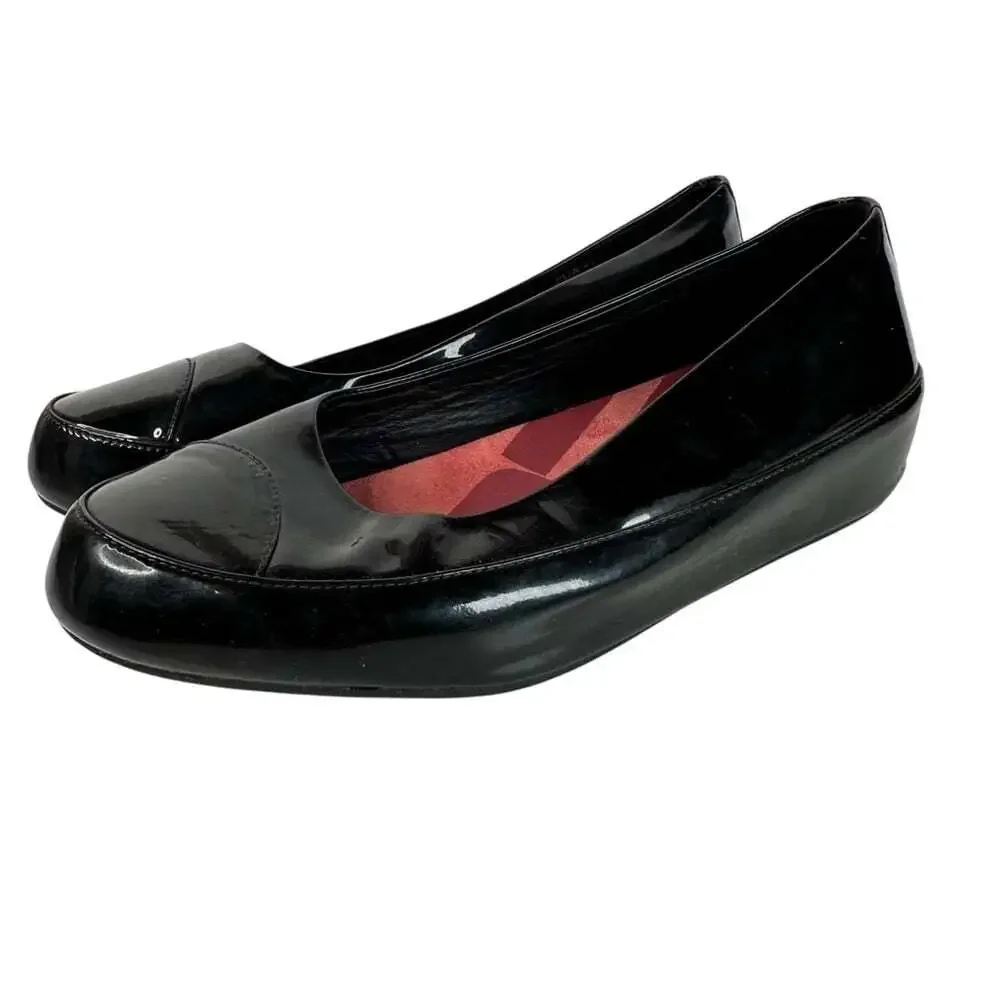FitFlop Womens Due Patent Ballet Flats Black Leather Platform Comfort Size 11